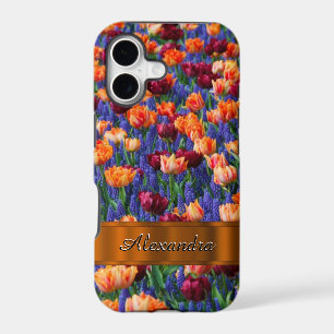 Pretty tulip flower field personalized iPhone 17 case