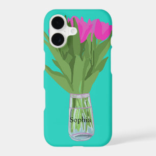 Pretty Tulip Flower Modern Illustration + Name iPhone 17 Case