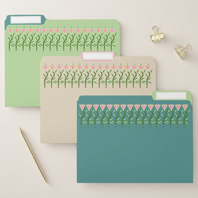 Pretty tulip flowers in pastel pinks and greens file folder (Set)