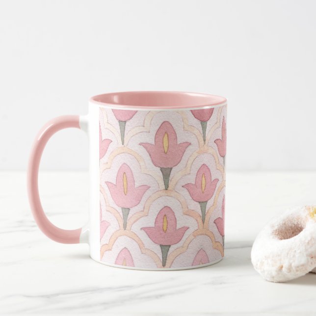 Pretty tulip pattern Classic colorful Watercolor Mug (With Donut)
