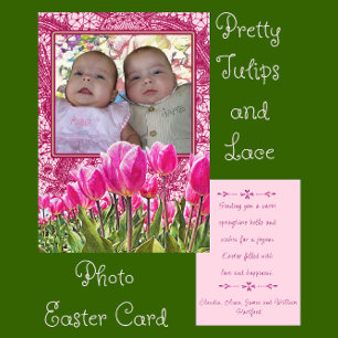 Pretty Tulips and Elegant Lace Photo Easter Card