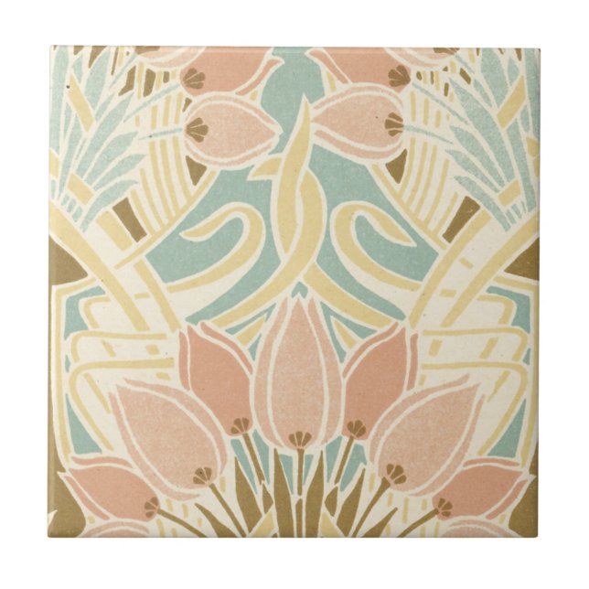 pretty tulips art nouveau floral pattern tile (Front)