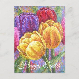 Pretty Tulips Floral Colorful Flowers Hand Painted Postcard