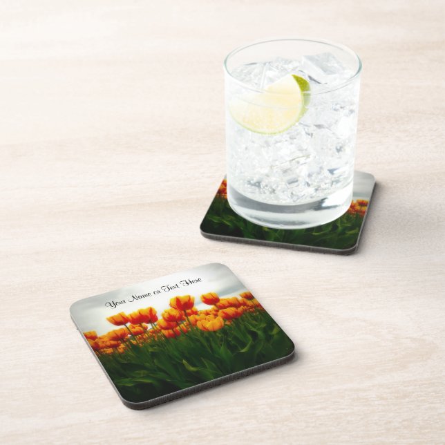 Pretty Tulips in Flower Field Drink Coaster (Right Side)