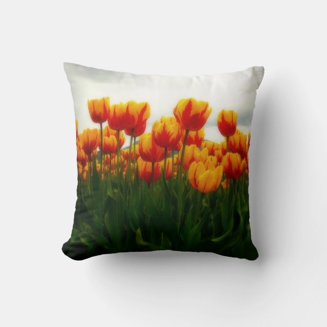 Pretty Tulips in Flower Field Throw Pillow (Front)