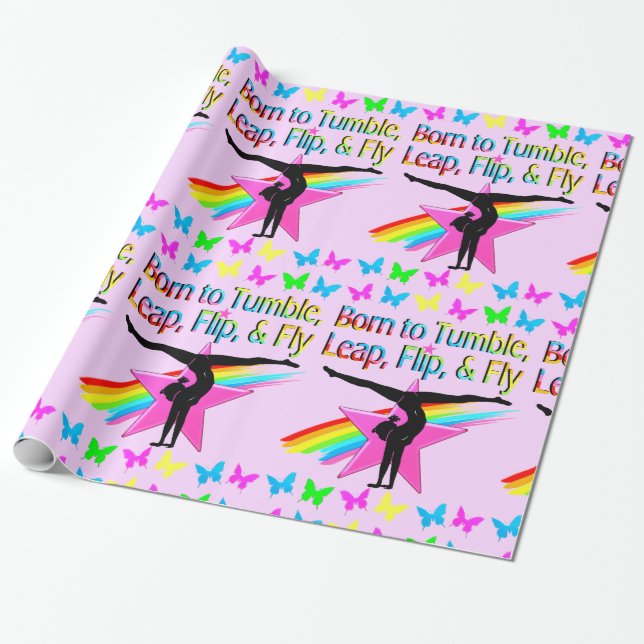 PRETTY TUMBLING GYMNAST GIRL WRAPPING PAPER (Unrolled)
