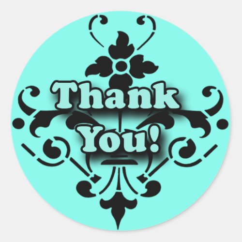 Pretty Turquoise and Black Thank You Stickers