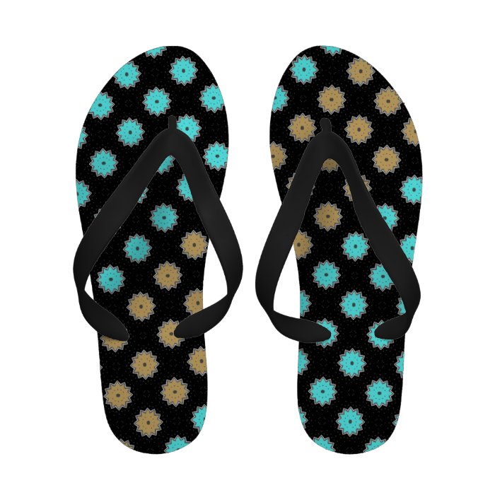 Pretty Turquoise and Tan Flower Flip Flops