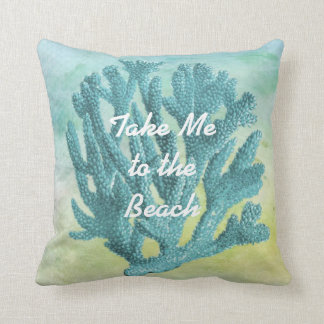 Pretty Turquoise Blue Coral Watercolor Beach Theme Throw Pillow