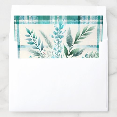 Pretty Turquoise Blue Green Floral Leaf Pattern Envelope Liner