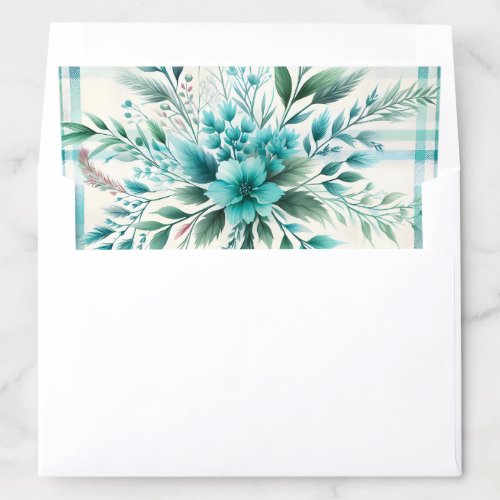 Pretty Turquoise Blue Green Flowers Leaf Design Envelope Liner