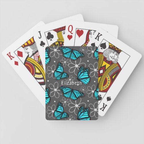 pretty turquoise butterflies pattern personalized poker cards