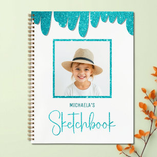 Pretty Turquoise Glitter Kids Photo Notebook
