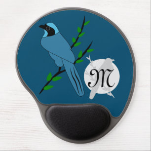 Pretty Turquoise Jay Bird Monogram Gel Mouse Pad
