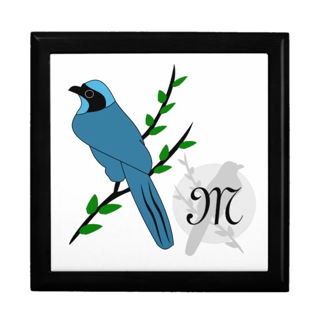 Pretty Turquoise Jay Bird Monogram Gift Box (Front)