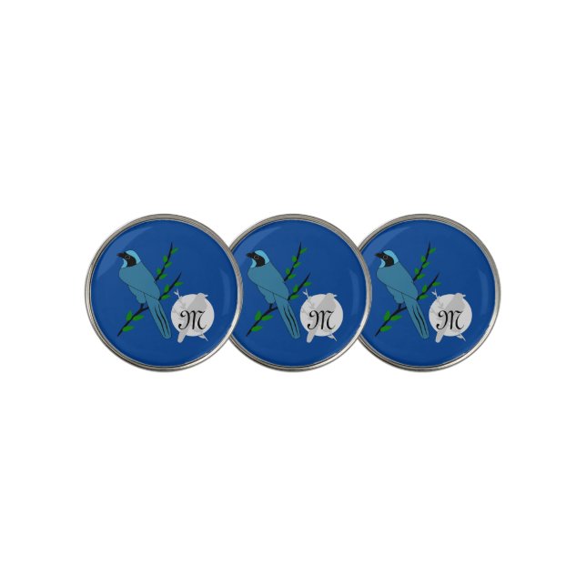 Pretty Turquoise Jay Bird Monogram Golf Ball Marker (3 Up)