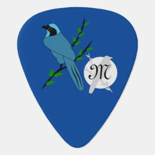 Pretty Turquoise Jay Bird Monogram Guitar Pick