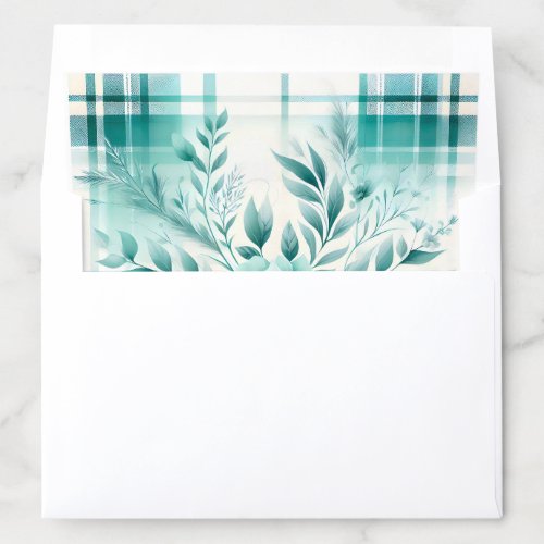 Pretty Turquoise Leaf Leaves Flowers Plaid Pattern Envelope Liner