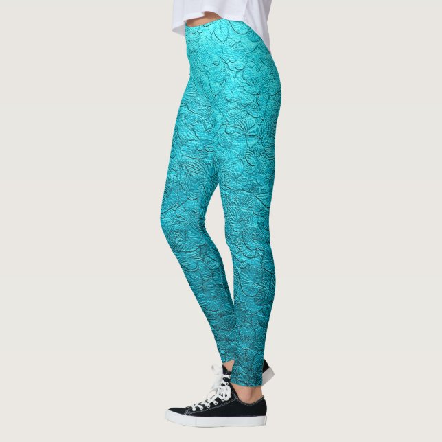 Pretty Turquoise Leaves Leggings (Left)