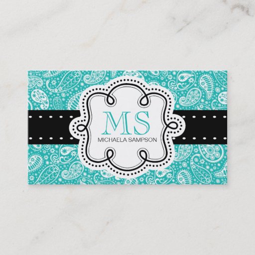 Customizable Pretty Turquoise Paisley Pattern Girl Calling Card Business Card Templates