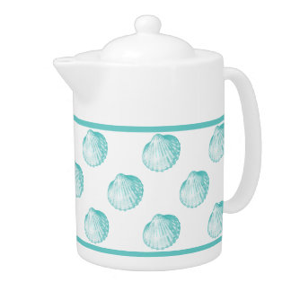 Pretty Turquoise Seashell Ceramic Coffee Pot Teapot