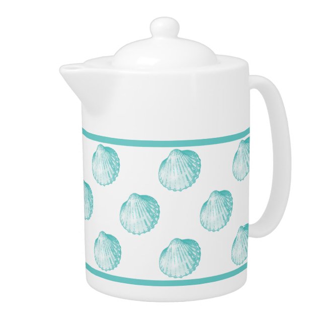 Pretty Turquoise Seashell Ceramic Coffee Pot Teapot (Right)