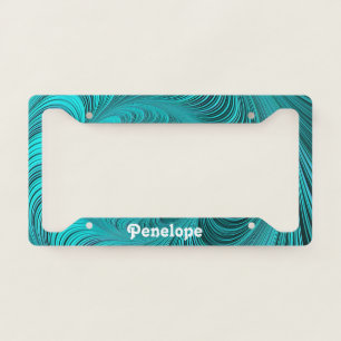 Pretty Turquoise Textured Fractal with Name License Plate Frame