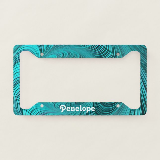 Pretty Turquoise Textured Fractal with Name License Plate Frame (Front)