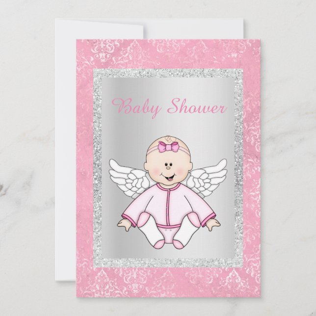 PRETTY TWO TONE ANGEL BABY SHOWER INVITE (Front)