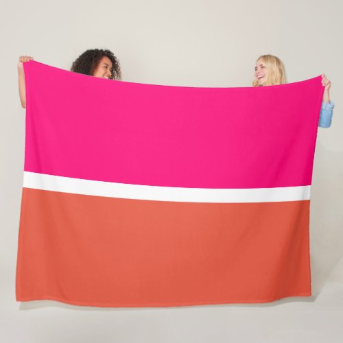 Pretty Two Tone Vivid Pink Orange Color Blocks   Fleece Blanket