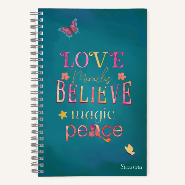 Pretty Typography Butterflies Pink Name Notebook (Front)