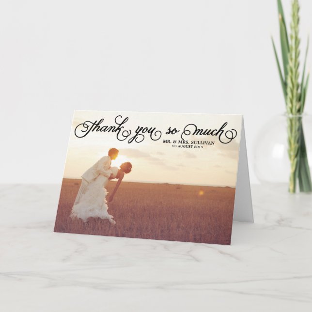 Pretty Typography Photo Wedding Thank You Card (Front)