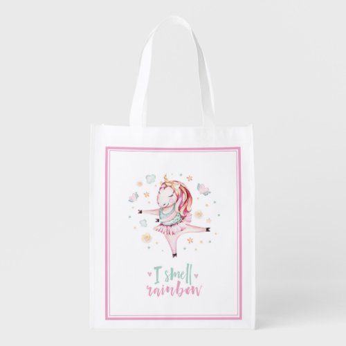 Pretty Unicorn Ballerina Pink Girly Kids Grocery Bag