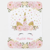 Pretty Unicorn Blush Pink Peonies Girl Nursery Baby Blanket