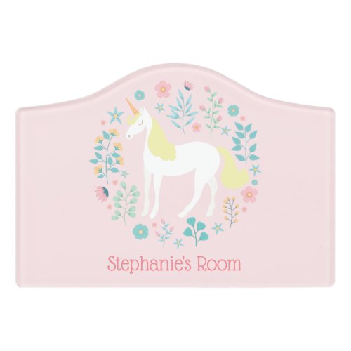 Pretty Unicorn Blush Pink Personalized Bedroom Door Sign