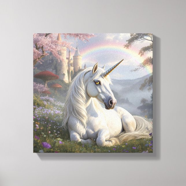 Pretty Unicorn, Castle and Rainbow  Canvas Print (Front)