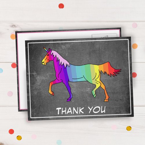 Pretty Unicorn Chalkboard Thank you Postcard