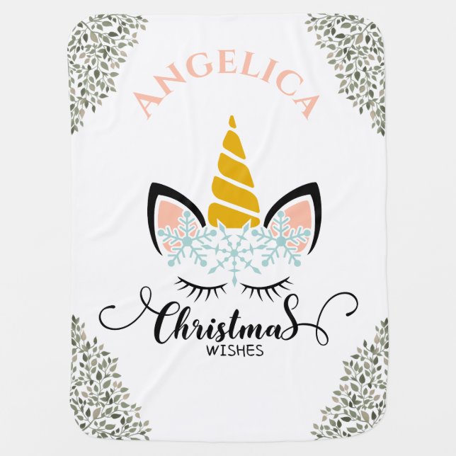 Pretty Unicorn Christmas Snowflake Baby Blanket (Front)
