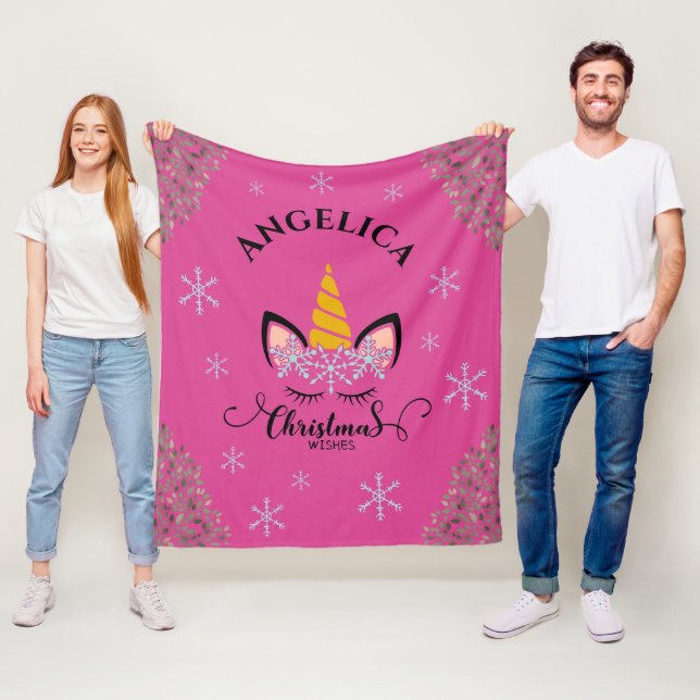 Pretty Unicorn Christmas Snowflake Girls Fleece Blanket (In Situ)