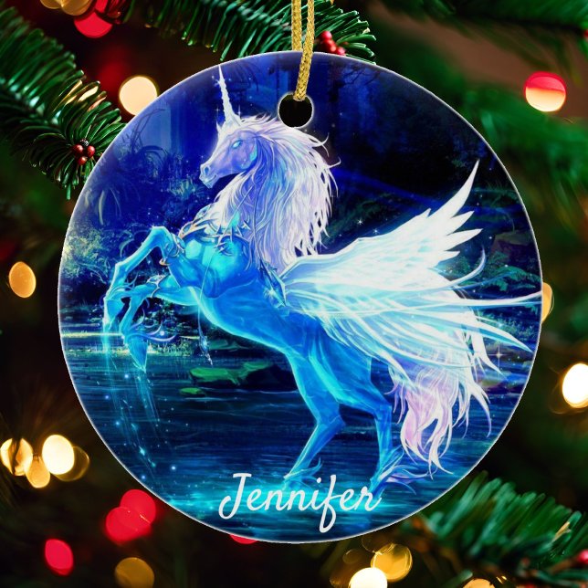 Pretty Unicorn Christmas Tree Ornament Name & Date (Creator Uploaded)