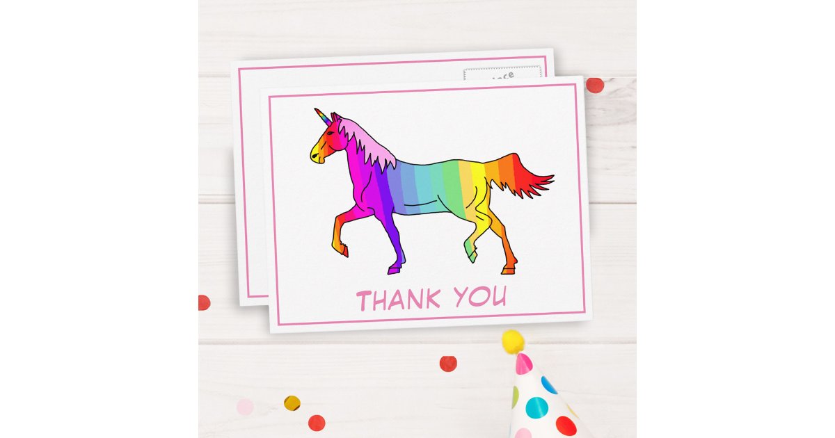 Pretty Unicorn Colorful Thank you Postcard | Zazzle