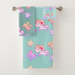 Pretty Unicorn Cosmic Rainbow Star Ribbon Bath Towel Set
