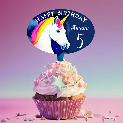 Pretty Unicorn Custom Name Girl Birthday  Cake Topper