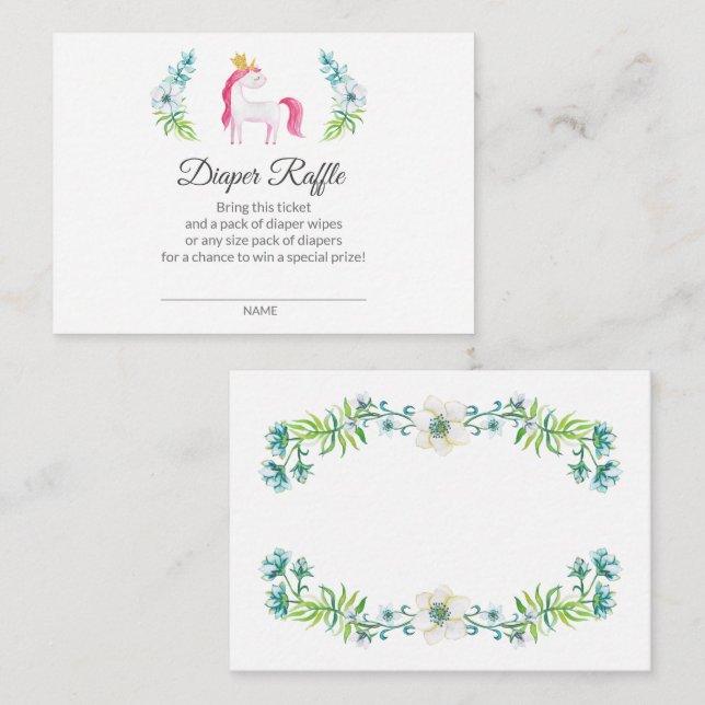 Pretty Unicorn Diaper Raffle Baby Shower Enclosure Card (Front/Back)