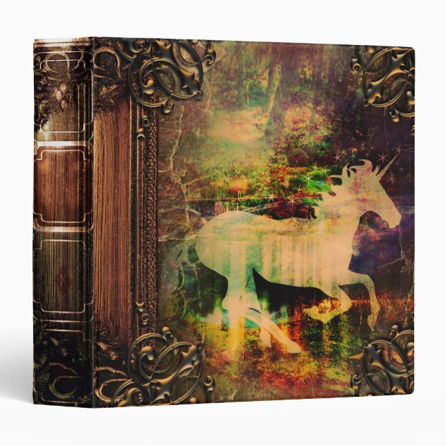 Pretty Unicorn Fantasy Ancient Tome Magic Book 3 Ring Binder (Front/Spine)