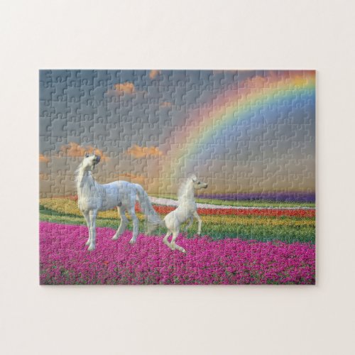Pretty Unicorn Flower Rainbow Landscape Jigsaw Puzzle