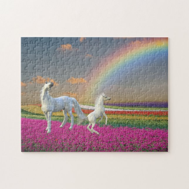 Pretty Unicorn Flower Rainbow Landscape Jigsaw Puzzle (Horizontal)