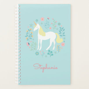 Pretty Unicorn & Flowers Aqua Personalized Planner