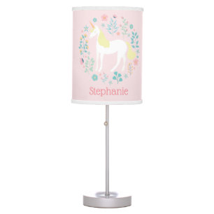 Pretty Unicorn & Flowers Blush Pink Personalized Table Lamp
