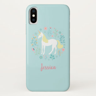 Pretty Unicorn & Flowers Personalized iPhone X Case
